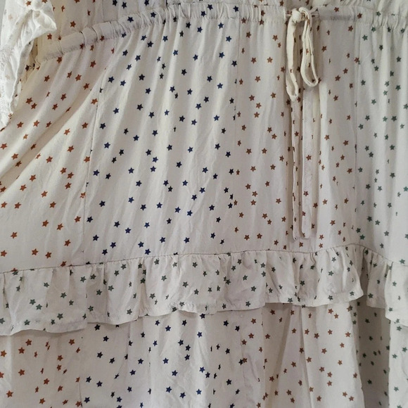 Storia Romper Women Large Cream Multicolor Stars Ruffle Boho Coastal Cowgirl - Picture 10 of 12